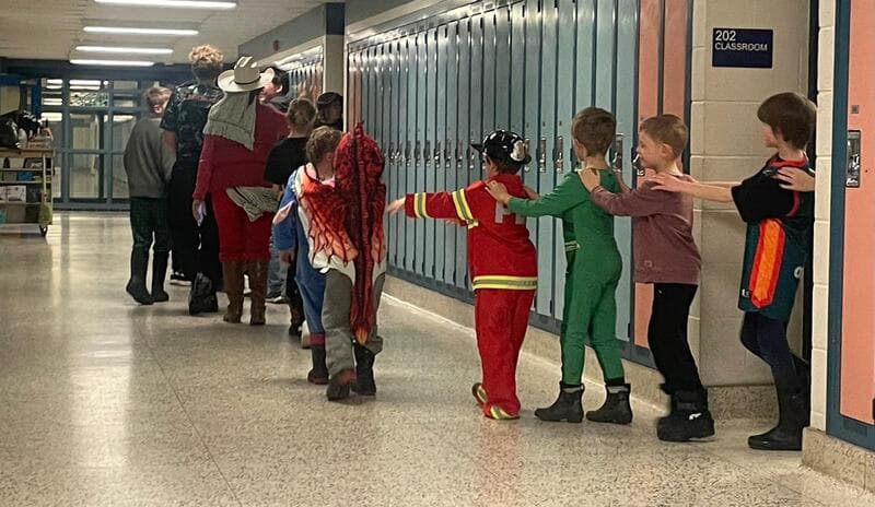 Students celebrating Fasching in costumes